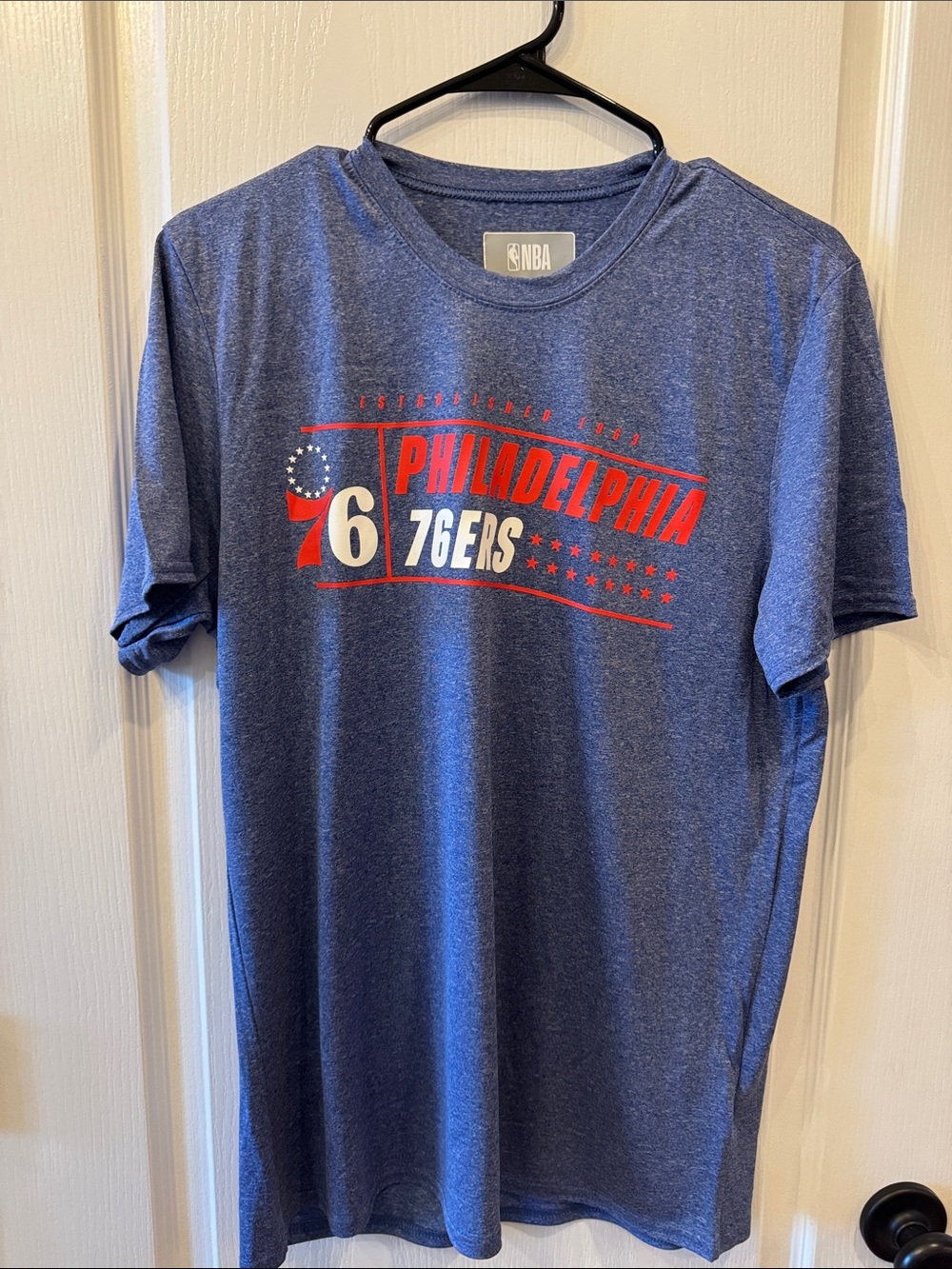 NBA Philadelphia 76ers Navy Blue Tee with Red and White Logo